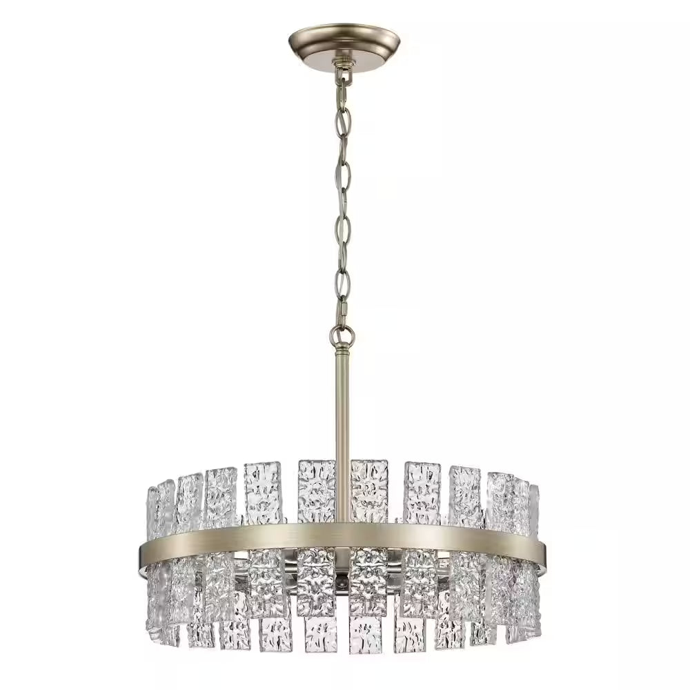 Eva 18.1 In. in Diameter 6-Light Brushed Champagne Silver Drum Glass Strip Chandelier