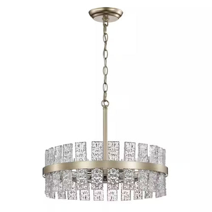 Eva 18.1 In. in Diameter 6-Light Brushed Champagne Silver Drum Glass Strip Chandelier