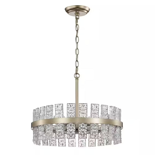 Eva 18.1 In. in Diameter 6-Light Brushed Champagne Silver Drum Glass Strip Chandelier