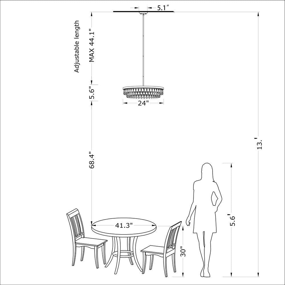 Adela 24 in Dia Brushed Champagne Silver Finish Crystal 6Light Chandelier