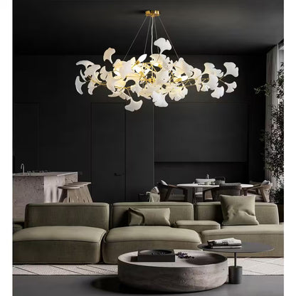 6-Light Gold Chandelier, Luxury Ginkgo Branch Chandelier for Living Room, Dining Room, Foyer, Kitchen Island-L 47 In.