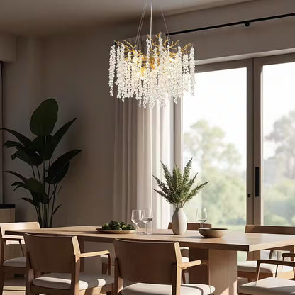 24" 8-Light Modern Crystal Chandelier, Gold Tree Branch round Chandelier for Dining Room, Living Room, Bedroom, Entryway
