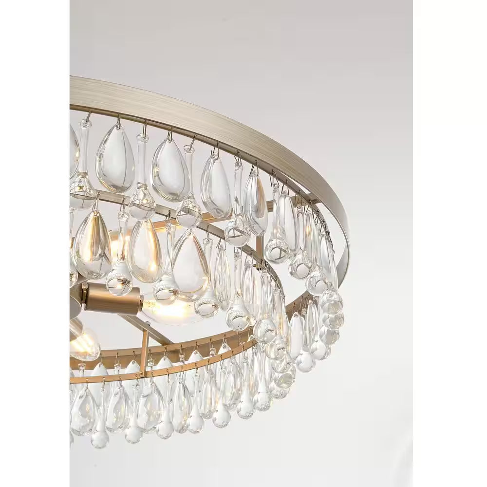Adela 24 in Dia Brushed Champagne Silver Finish Crystal 6Light Chandelier