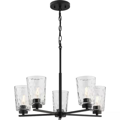 Mauzy Collection 5-Light Matte Black Transitional Chandelier with Clear Water Glass Shade for Dining Room