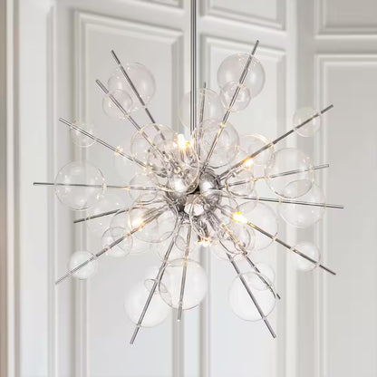 Cecilia 6-Light Glam Modern Sputnik Cluster Clear Glass Globe Bubble Chandelier Starburst Pendant Island Light