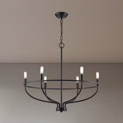 6-Light Black round Candle Chandelier Light Fixture