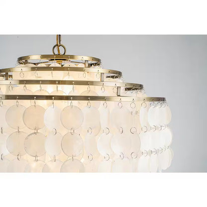 22 In. 6-Light Coastal Capiz Seahells Chandelier 4-Tier Vintage Natural Seashell Hanging-Light in Antique Gold