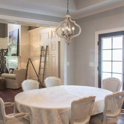 Lantern Wood Pendant 4-Light Cage Brown Rustic Chandelier Dining Room Island Chandelier with Farmhouse Candle Style