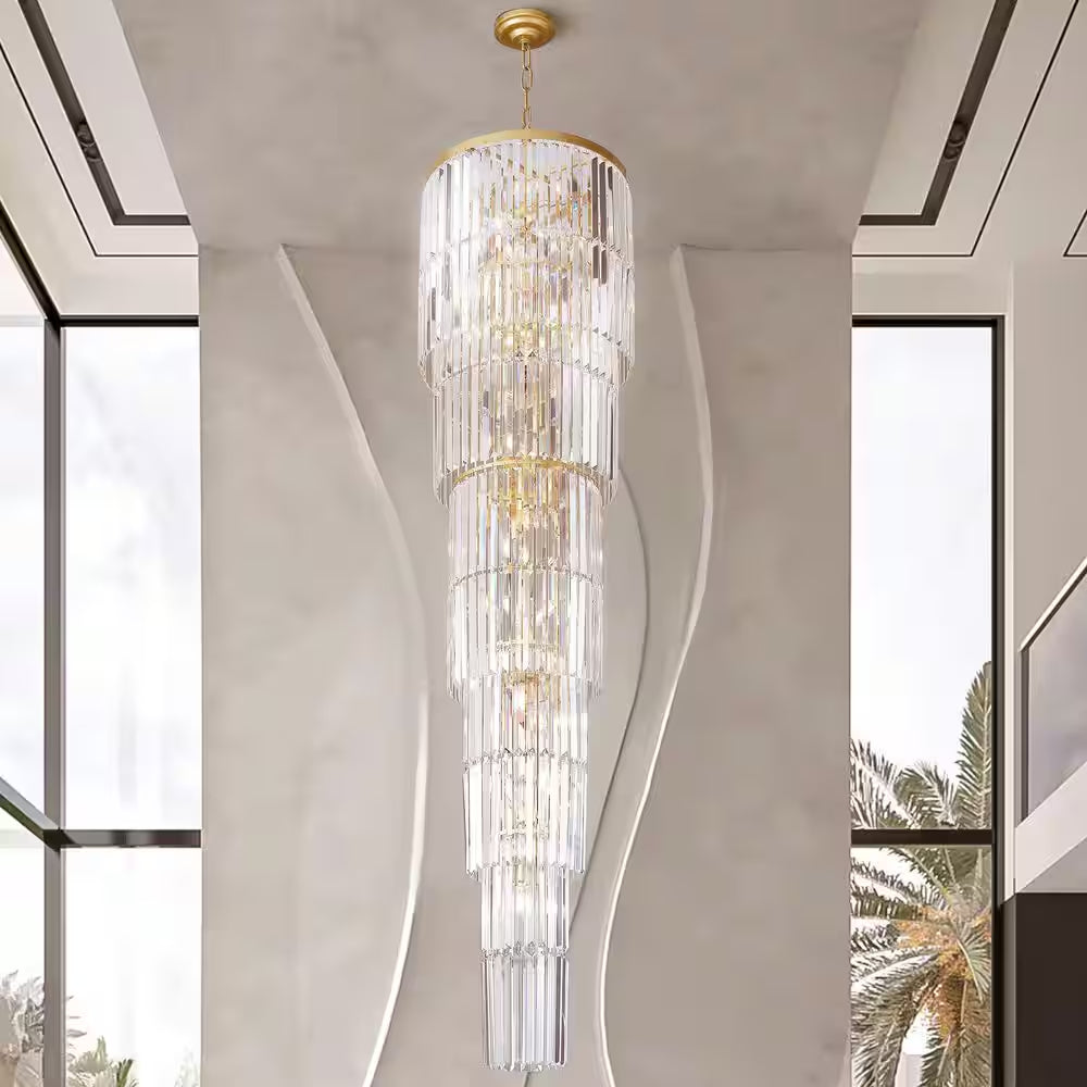 Modern Chandelier 125 In. 20-Light Gold Chandelier for Staircase, Foyer, Living Room,Crystal Chandelier for High Ceiling