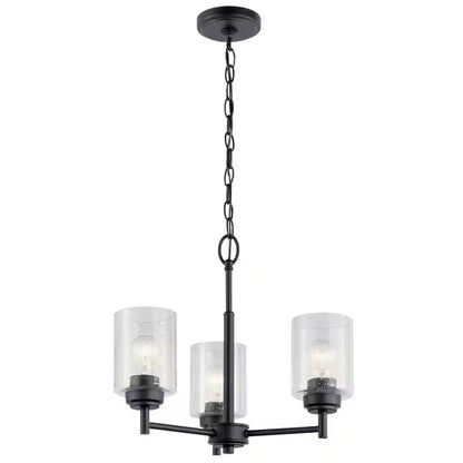 Winslow 18 In. 3-Light Black Contemporary Shaded Cylinder Mini Chandelier for Dining Room