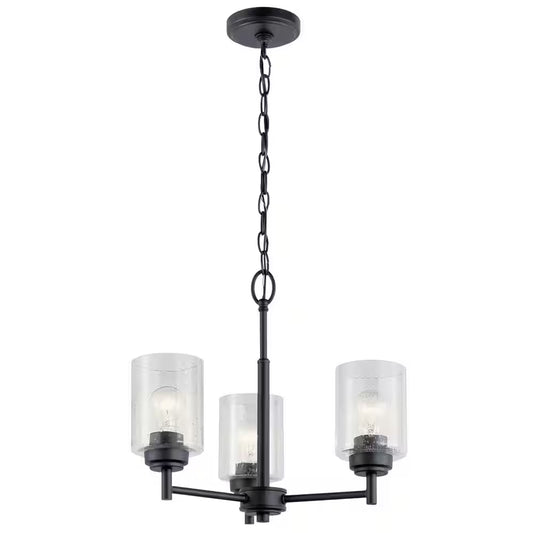 Winslow 18 In. 3-Light Black Contemporary Shaded Cylinder Mini Chandelier for Dining Room