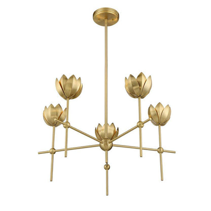 Meridian 26 In. W X 14 In. H 5-Light Natural Brass Bohemian Chandelier with Metal Shades