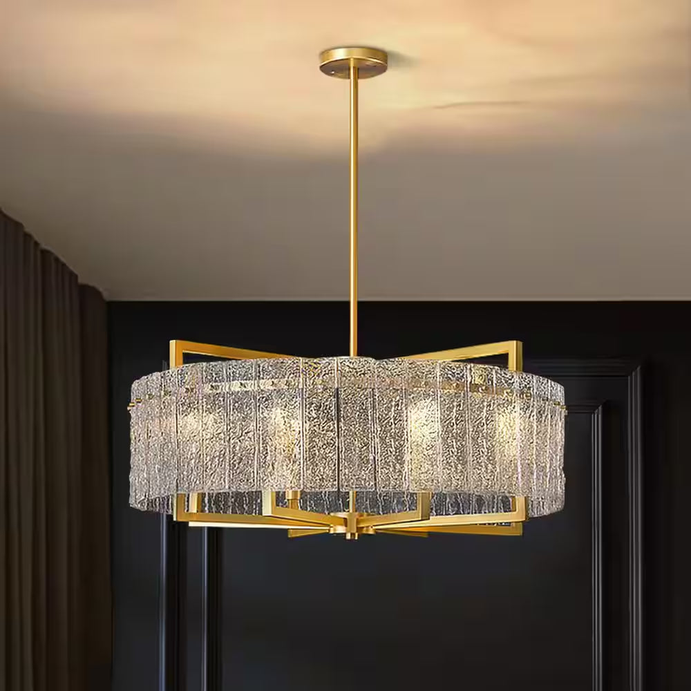 6-Light Gold 25.6In Modern Glass Shade Chandelier for Dining Room