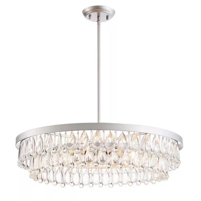 Adela 24 In. Dia Matte Silver Finish Crystal 6-Light Chandelier