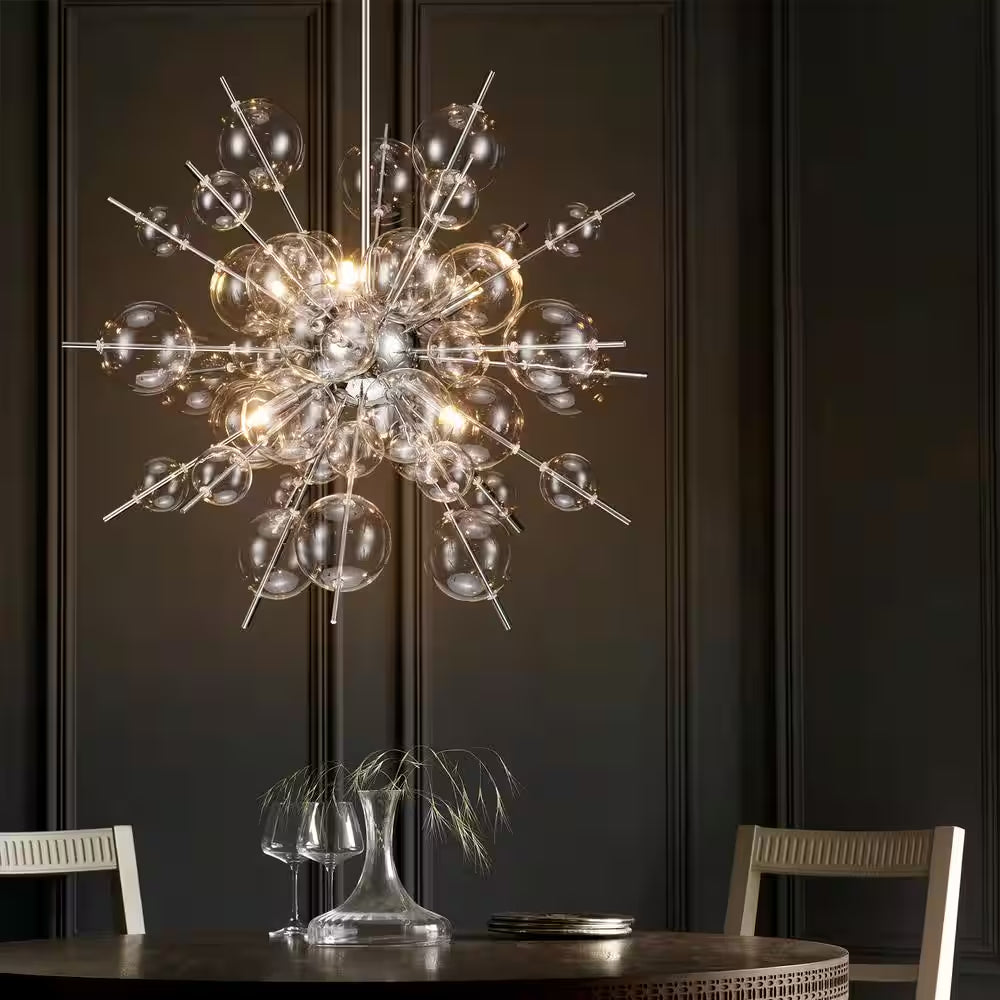 Cecilia 6-Light Glam Modern Sputnik Cluster Clear Glass Globe Bubble Chandelier Starburst Pendant Island Light
