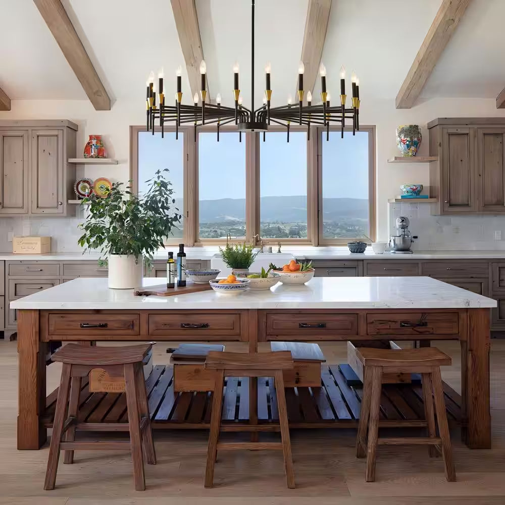 24-Light Modern Farmhouse Chandelier, Black Gold Dining Room Light Fixture, Candle Chandeliers for Living Room Kitchen