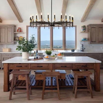 24-Light Modern Farmhouse Chandelier, Black Gold Dining Room Light Fixture, Candle Chandeliers for Living Room Kitchen
