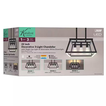 Katalyst 60-Watt 3-Light Matte Black Modern Adjustable CCT and 3-Light Modes Integrated LED Chandelier Light