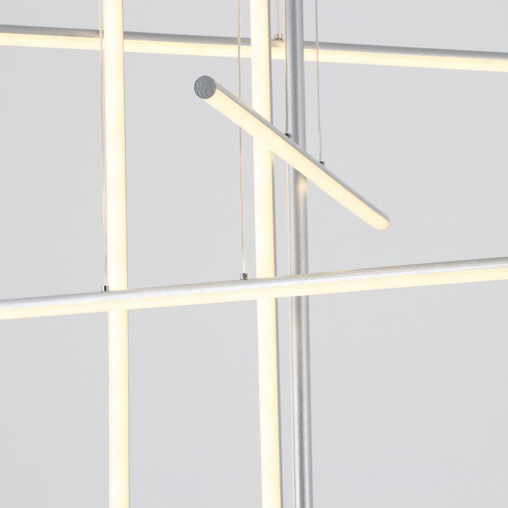 6-Lights Dimmable Integrated LED Silver Linear Chandelier for Staircase Apartment Foyer, 39.4 In.