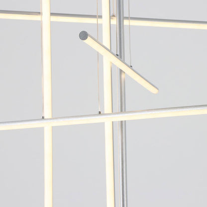 6-Lights Dimmable Integrated LED Silver Linear Chandelier for Staircase Apartment Foyer, 39.4 In.