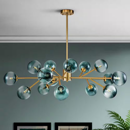 Julian 15-Light Brushed Gold Modern Glass Globe Bubble Chandelier