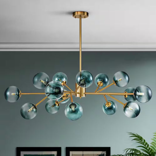 Julian 15-Light Brushed Gold Modern Glass Globe Bubble Chandelier