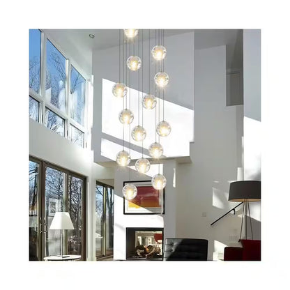 120 In. H 14-Light Black Staircase Chandelier Modern Pendant Light W/Glass Shade for High Ceiling Living Room Entryfoyer