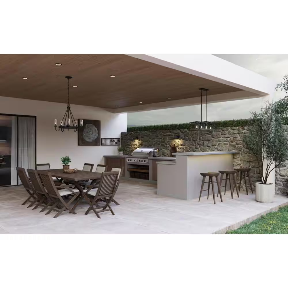 Swansea Collection 4-Light 24 In. Matte Black round Transitional Outdoor Chandelier with Clear Glass Shades