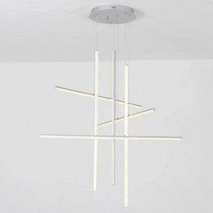 6-Lights Dimmable Integrated LED Silver Linear Chandelier for Staircase Apartment Foyer, 39.4 In.