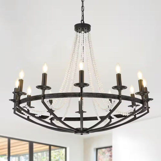 12-Light Rustic Candle Style Modern Industrial Chandelier Ambient Lighting for Dining Room Living Room Foyer