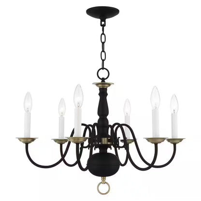 Yorkhaven 6-Light Black with Antique Brass Accents Chandelier