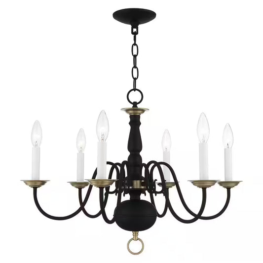 Yorkhaven 6-Light Black with Antique Brass Accents Chandelier
