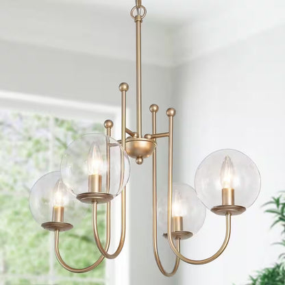 Modern Gold Sputnik Kitchen Island Chandelier Transitional 4-Light Brass Globe Kitchen Light with Clear Glass Shade