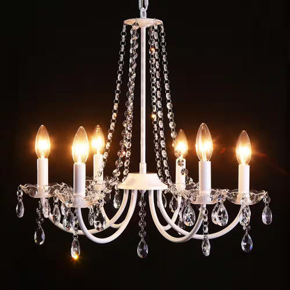 6-Light White Traditional Candle Style Crystal Chandelier for Dining Room Living Room with No Bulbs Included
