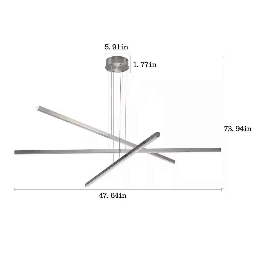3-Lights Modern Sputnik Silver Chandelier Industrial Pendant Light Fixture Integrated LED, Indoor Hanging Lighting