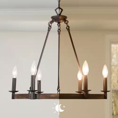 Farmhouse Wagon Wheel Chandelier, 6-Light Distressed Wood Circle Island Light, Rustic Bronze Dining Room Pendant Light