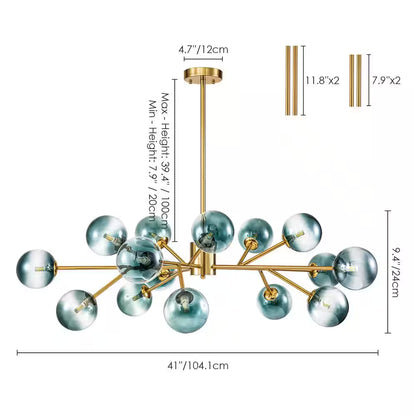 Julian 15-Light Brushed Gold Modern Glass Globe Bubble Chandelier