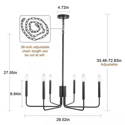 Roxsanne 6-Light Black Dimmable Classic/Traditional Chandelier Rustic Linear Candle-Style Kitchen Island Light Fixture