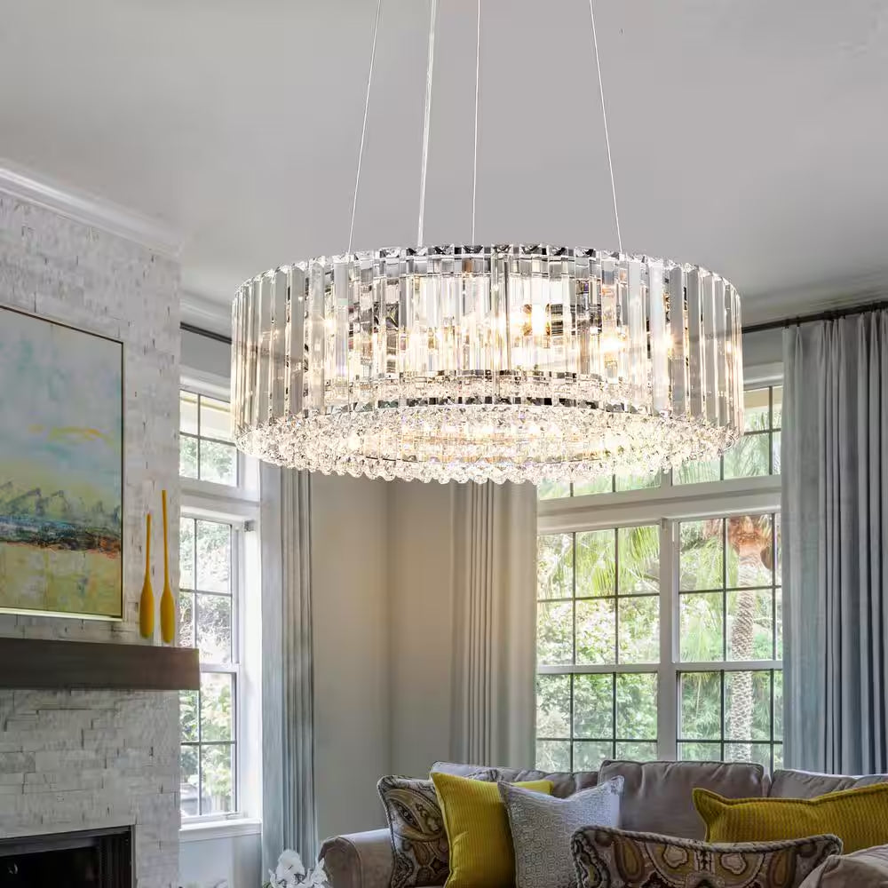 Orillia Contemporary 19.7 In. 6-Light Chrome Crystal Ring Chandelier