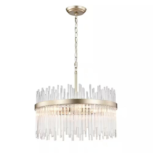 Hebe 19.7 In. Dia 5-Light Brushed Champagne Silver Clear Glass Bars Chandelier