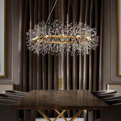 39 In. 12-Light Modern Firework Crystal Chandelier Glam round Pendant Light in Antique Bronze for Dining Room