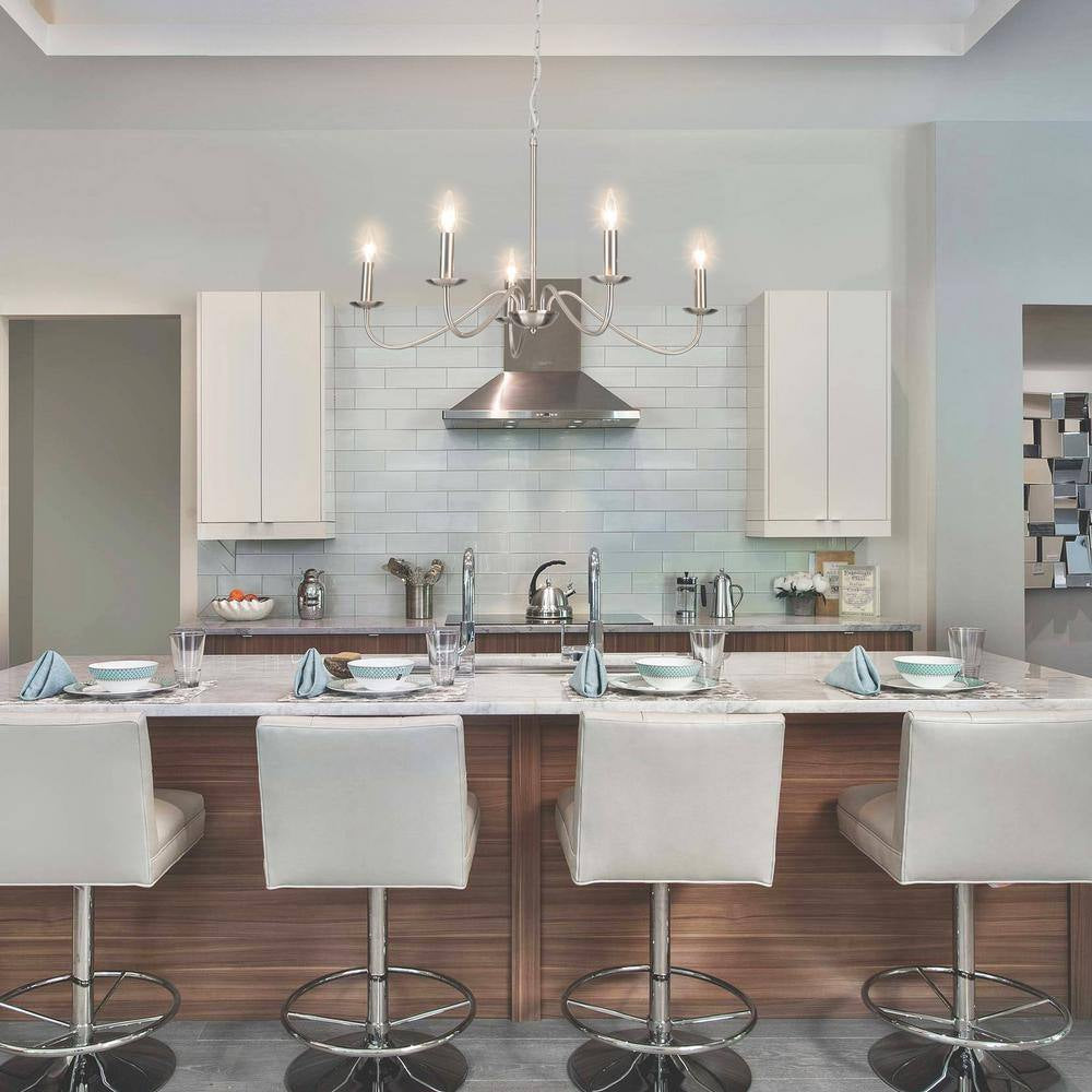 5-Light Nickel Farmhouse Chandeliers for Living Room Foyer Hallway Dining Room