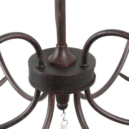28 In. 6-Light Rusted Bronze Classic Candlestick Chandelier with Crystal Drops Modern Farmhouse Island Pendant