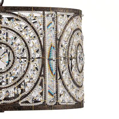 Iridescent 4-Light Vintage Crystal Drum Antique Bronze Chandelier Retro Classic Medium Lighting Fixture for Dining Room