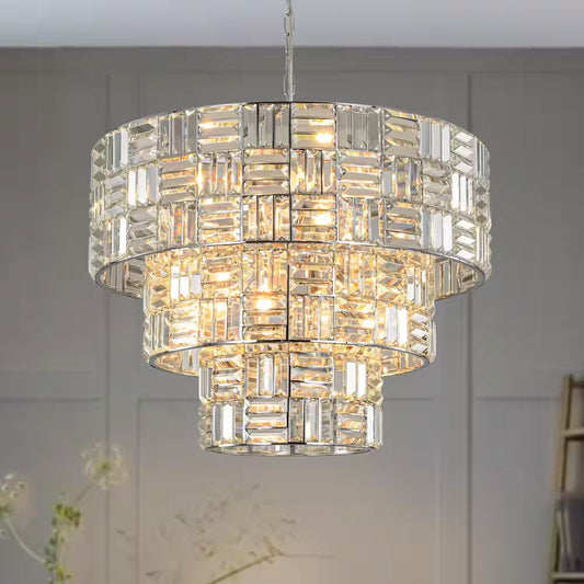Luz 11-Light 3-Tier round Crystal Chandelier Chrome Finish round with Crystal for Living Room