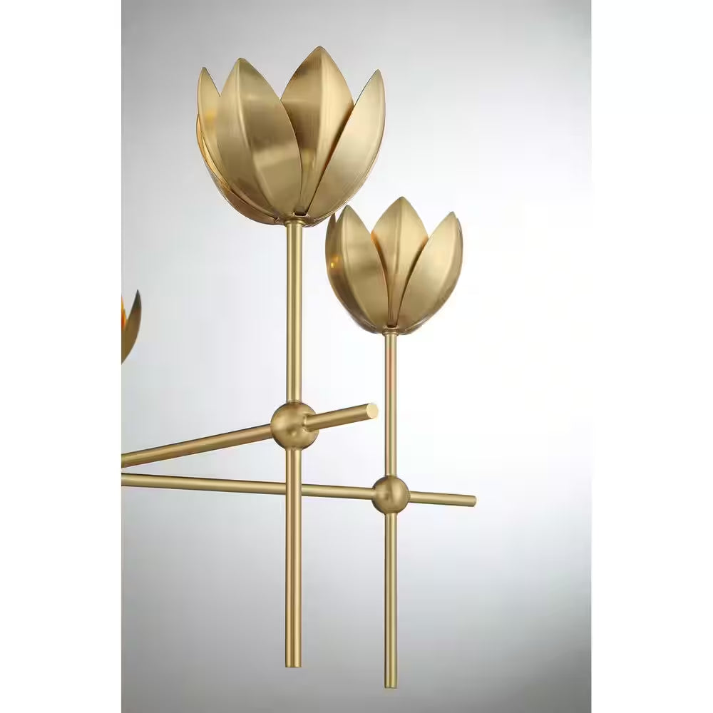 26 In. W X 14 In. H 5-Light Natural Brass Bohemian Chandelier with Metal Shades