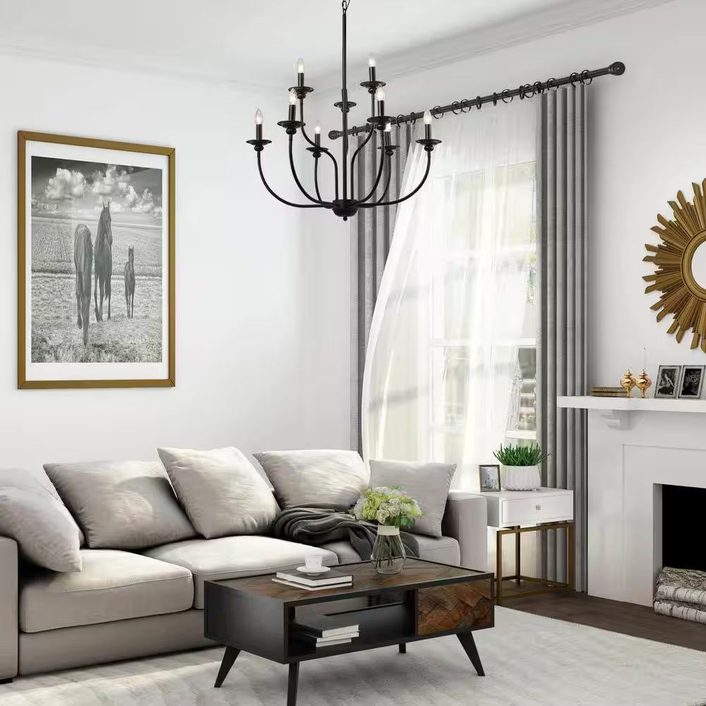Large 9-Light Black Traditional Candlestick Chandelier Modern Pendant for Dining Room Living Room Kitchen Staircase