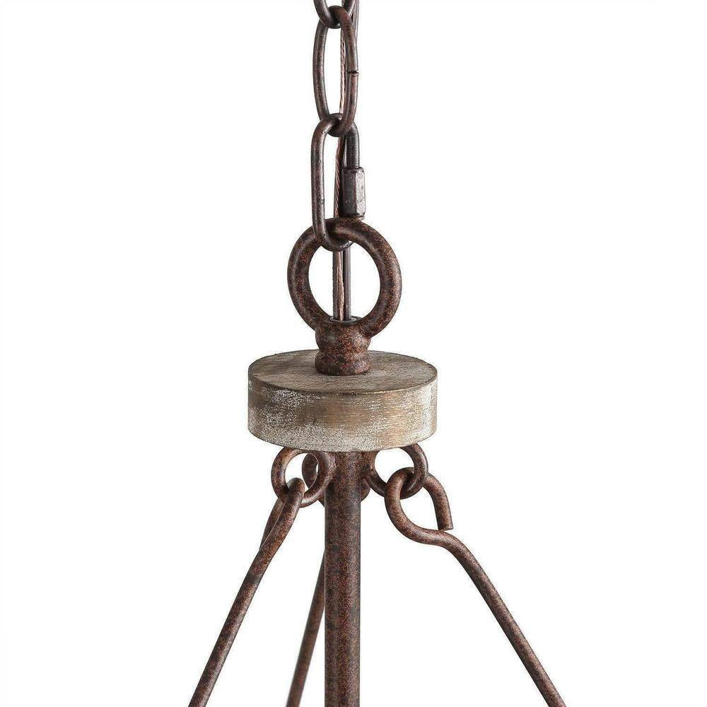Modern Farmhouse Solid Wood Drum Island Chandelier 3-Light Rustic Brown Pendant Light for Dining Room Kitchen Entryway