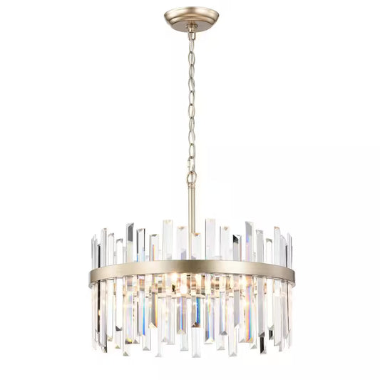 Celina 18.5 In. Brushed Champagne Silver 5-Light Drum Crystal Chandelier