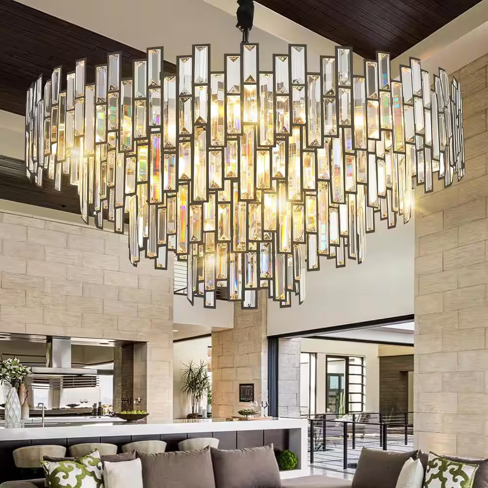 31.5" Modern Chandelier 19-Light 4-Tier Black round K9 Crystal Chandelier for Dining Room,Living Room,Entryway and Foyer